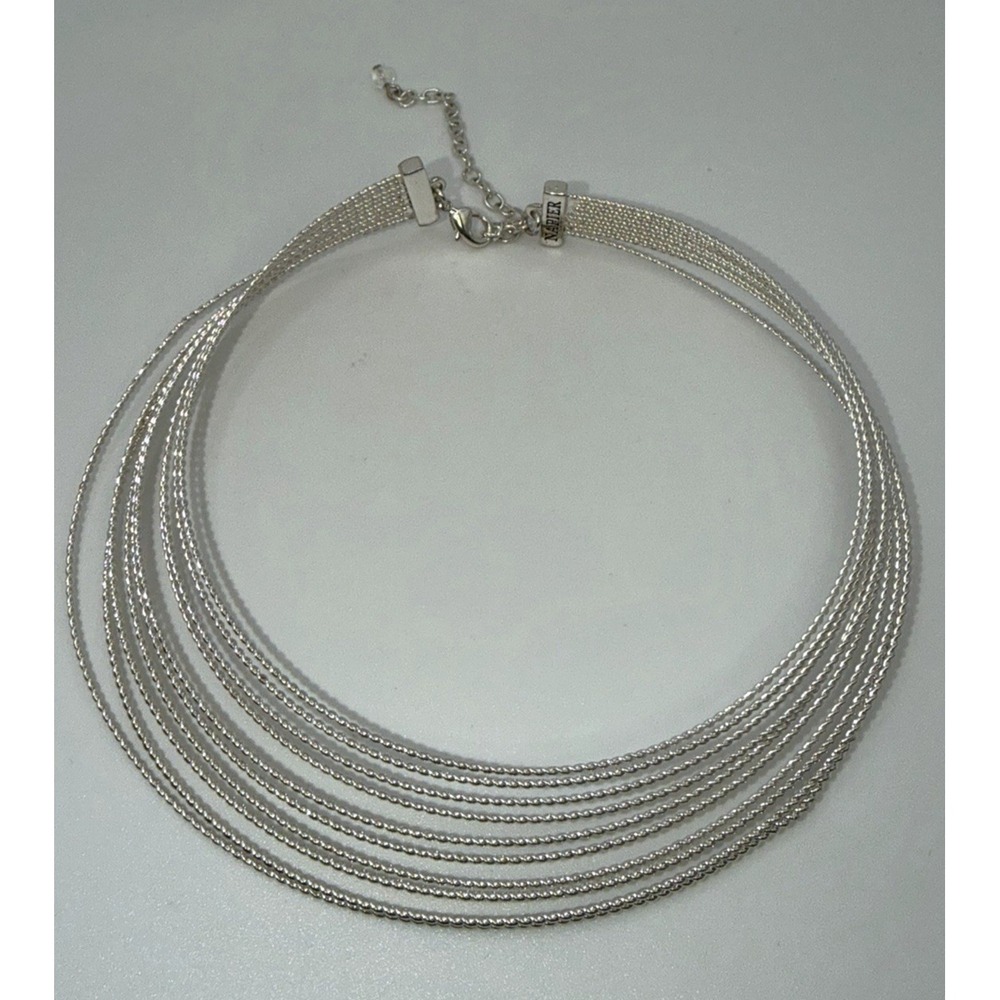 Vintage Napier Choker Silver Tone Multi Strand Chain Necklace 15" Adjustable - Picture 5 of 8